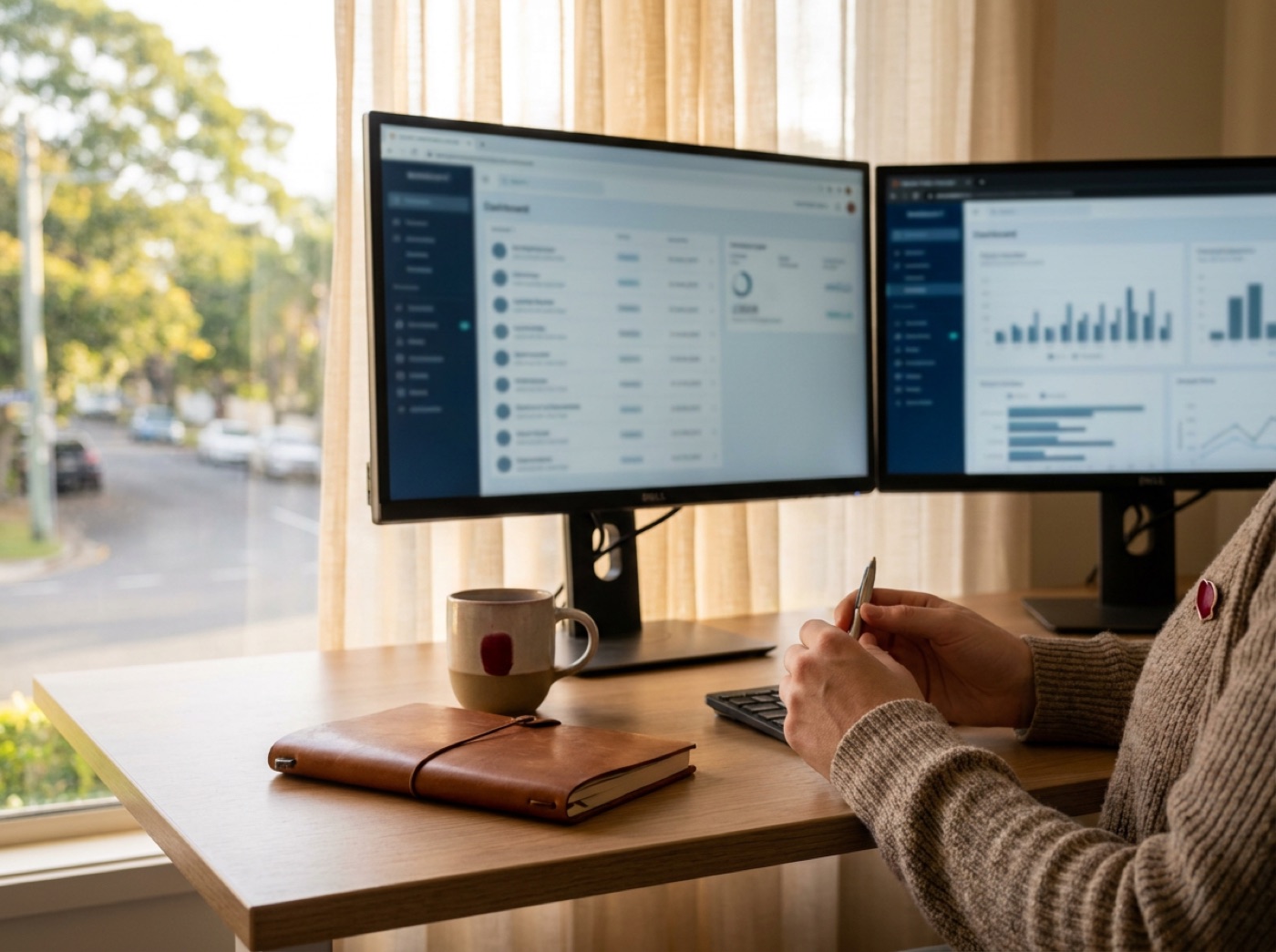 Recruitment consultant in Brisbane reviewing AI-parsed job requirements alongside legacy database records on dual screens