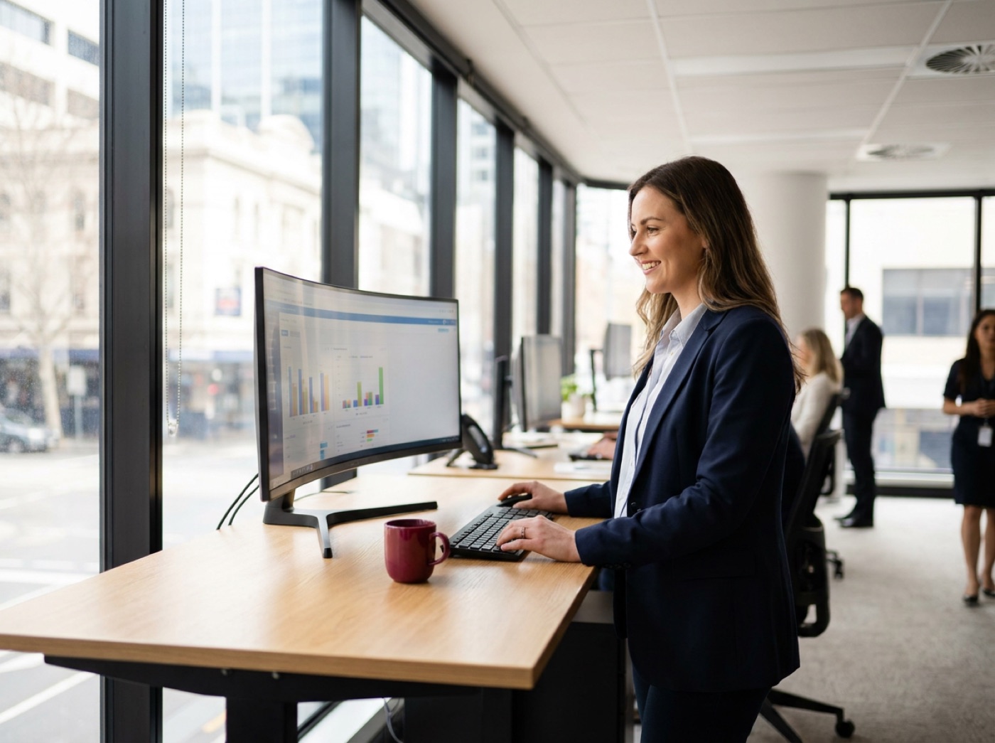 Operations manager in an Australian recruitment agency reviewing placement velocity and margin dashboards